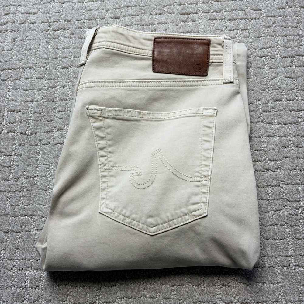MENS AG ADRIANO GOLDSCHMIED THE GRADUATE KHAKI SUEDED JEANS 34x32 MINIMALIST